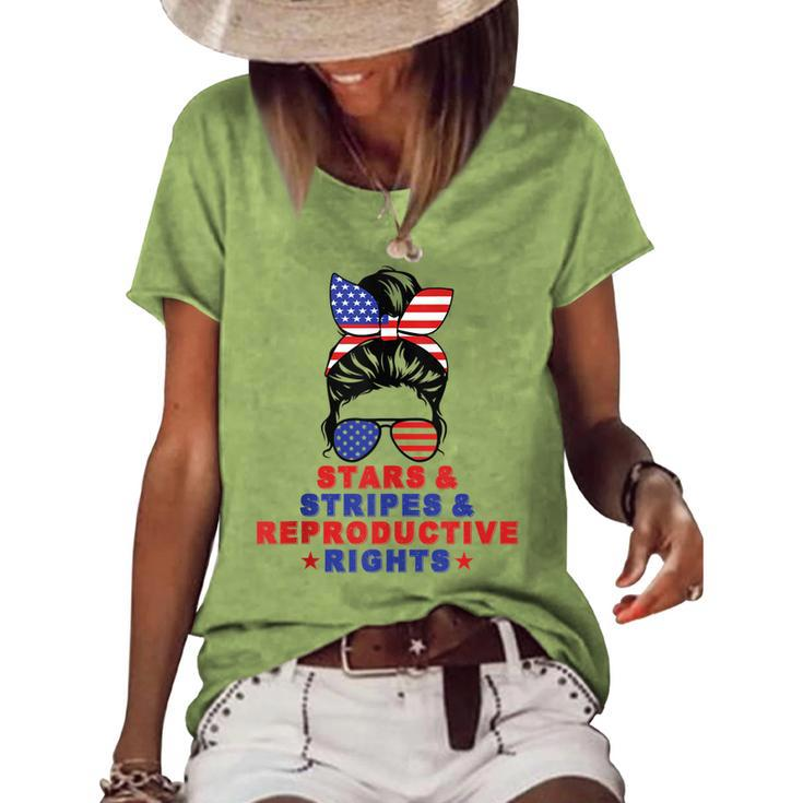 Messy Bun Stars Stripes & Reproductive Rights 4Th Of July Women's Loose T-shirt