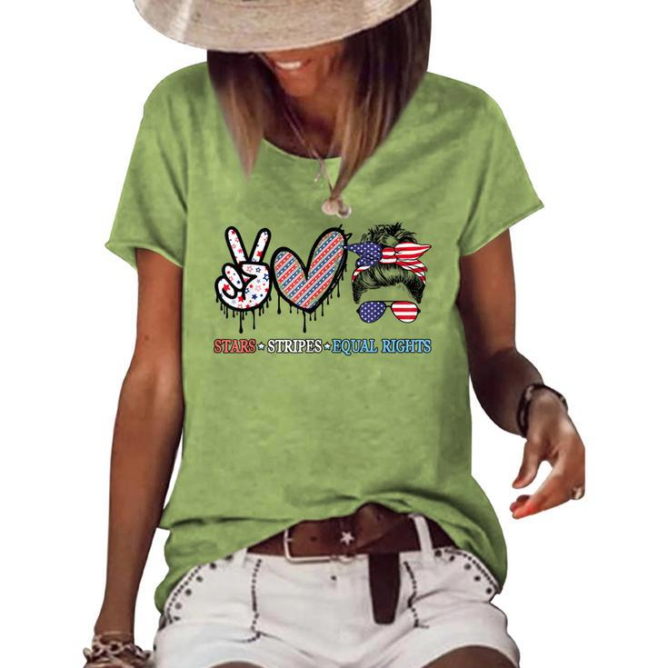 Messy Bun Stars Stripes Equal Rights 4Th July Womens Rights Women's Loose T-shirt
