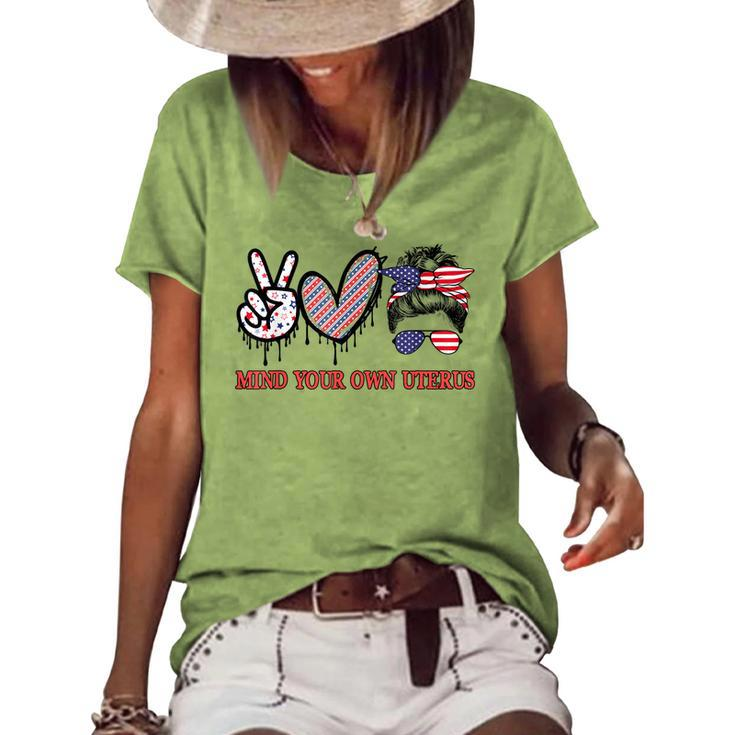 Mind Your Own Uterus Pro Choice Feminist Women Right Us Flag Women's Loose T-shirt