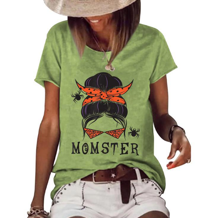 Momster Halloween Witch Spider Cute Momster Glass Women's Loose T-shirt