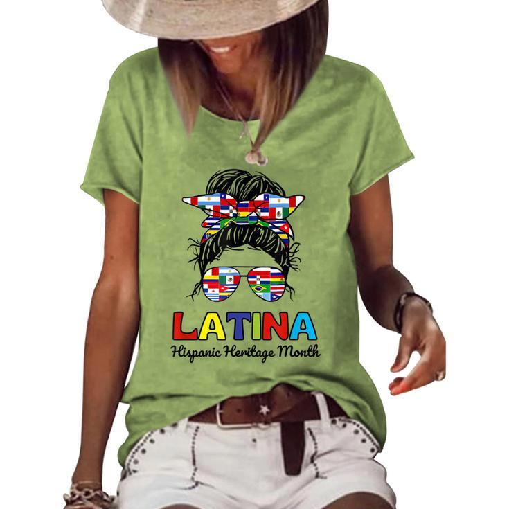 N Girl Women Messy Bun Latina Hispanic Heritage Month  Women's Short Sleeve Loose T-shirt