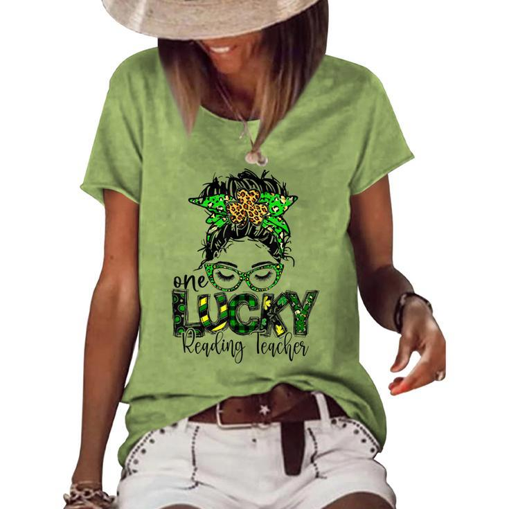 One Lucky Reading Teacher St Patrick Day Teacher Love Kids Women's Loose T-shirt