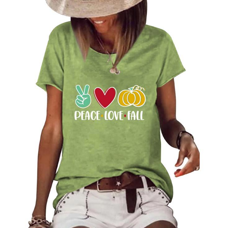 Peace Love Fall Cute Graphic Design Printed Casual Daily Basic Women's Short Sleeve Loose T-shirt