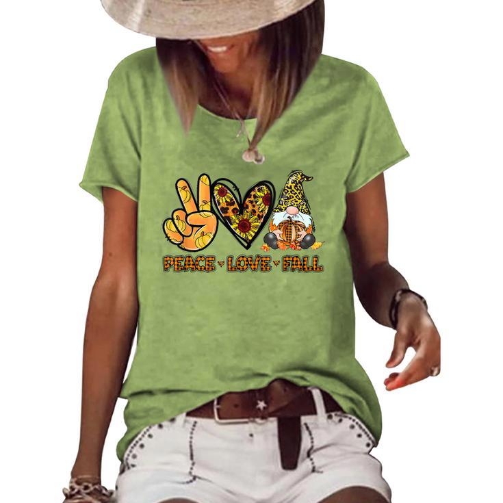 Peace Love Fall Funny Gnome Autumn Lover Pumpkins Halloween  V2 Women's Short Sleeve Loose T-shirt