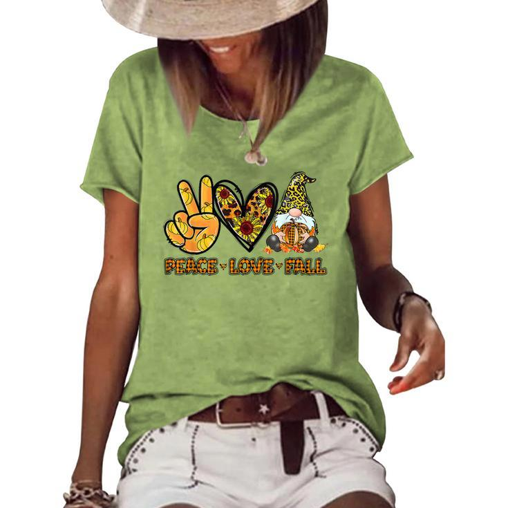Peace Love Fall Funny Gnome Autumn Lover Pumpkins Halloween  Women's Short Sleeve Loose T-shirt