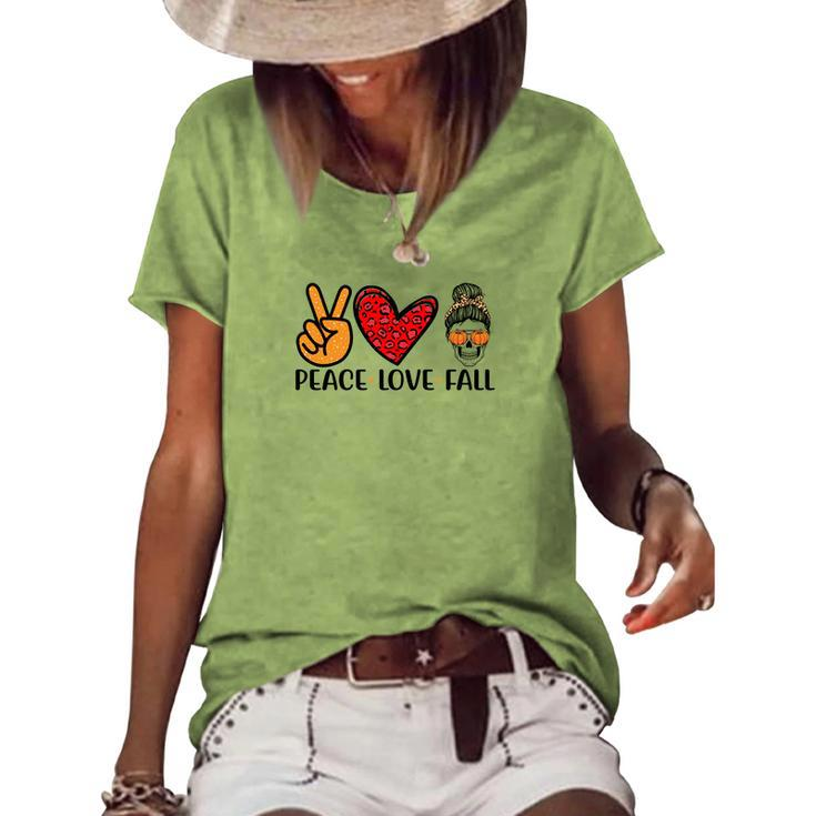 Peace Love Fall Messy Bun Girl Women's Loose T-shirt