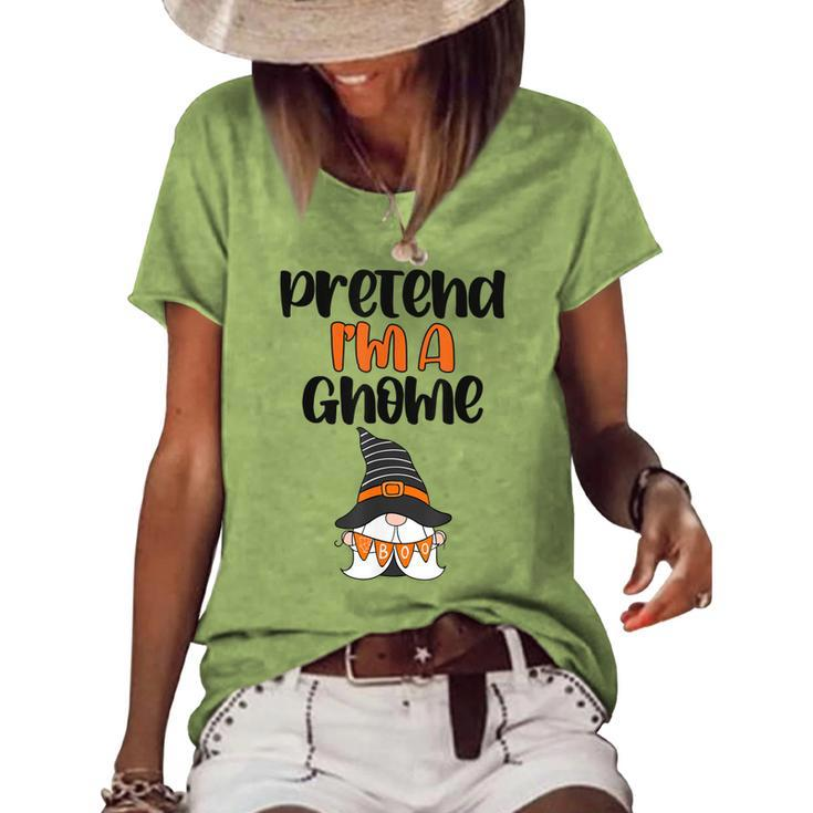 Pezo Pretend Im Gnome Funny Gnome Witch Autumn Halloween  Women's Short Sleeve Loose T-shirt