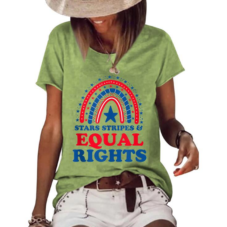 Pro Choice Boho Rainbow Feminist Stars Stripes Equal Rights Women's Loose T-shirt