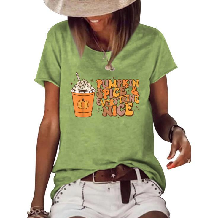 Pumpkin Spice Everything Nice Autumn Fall Thanksgiving Retro  Women's Short Sleeve Loose T-shirt