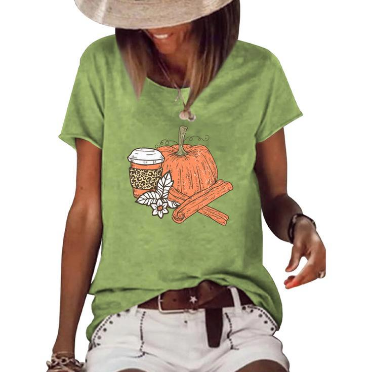 Pumpkin Spice Latte Flowers Fall Women's Loose T-shirt