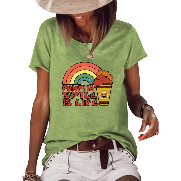 Pumpkin Spice Is Life Fall Rainbow Women's Loose T-shirt