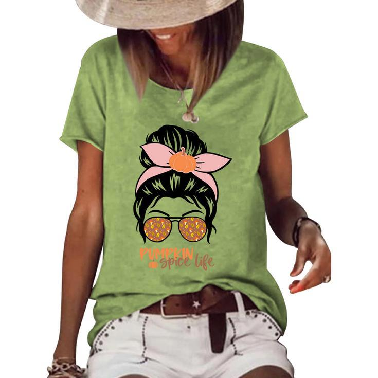 Pumpkin Spice Life Messy Bun Girl Fall Women's Loose T-shirt