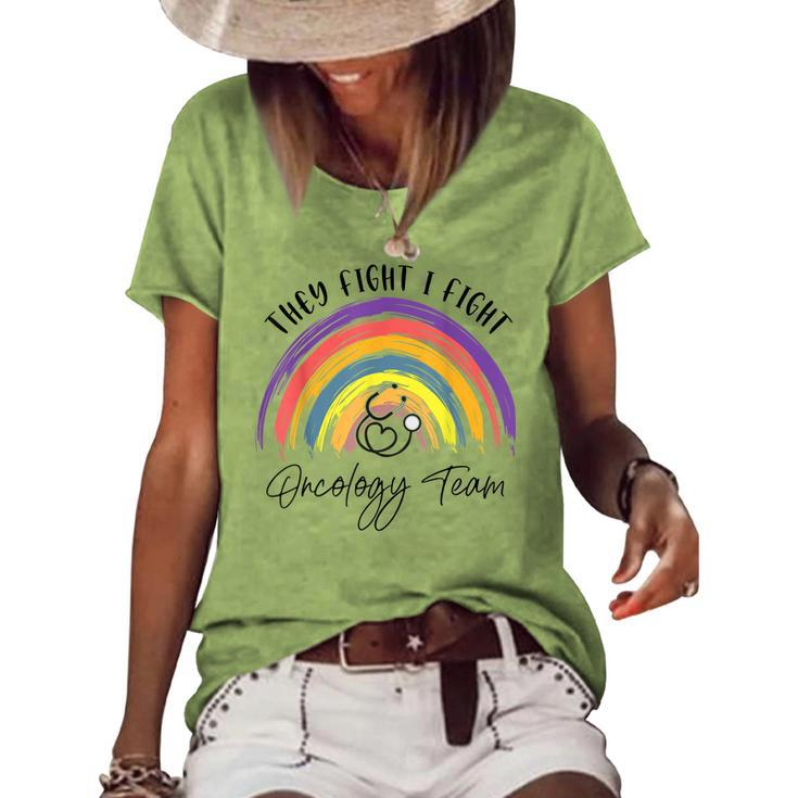 Rainbow Oncology Team Oncologist Oncology Nurse  Women's Short Sleeve Loose T-shirt