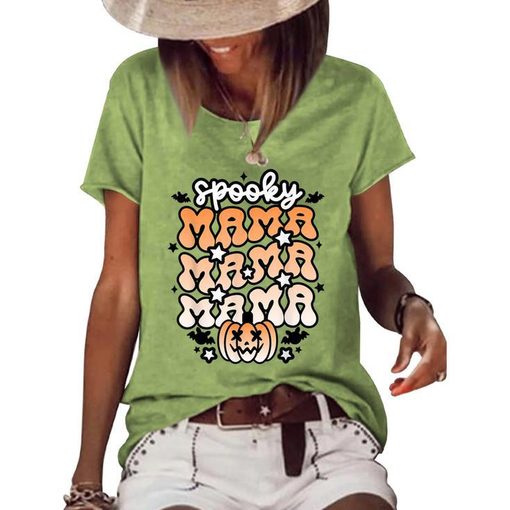 Retro Spooky Mama Floral Boho Ghost Mama Halloween Costume Women's Loose T-shirt