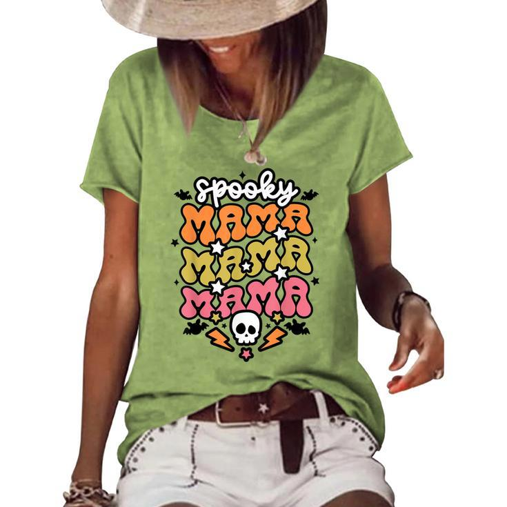 Retro Spooky Mama Floral Boho Ghost Mama Halloween Costume V2 Women's Loose T-shirt