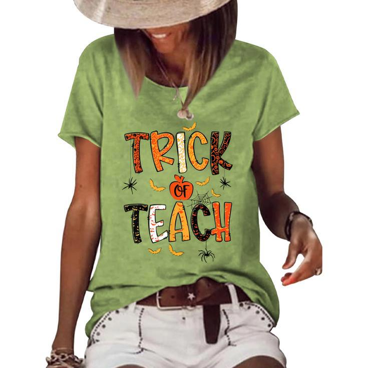 Retro Trick Or Teach Teacher Halloween Costume Men Women  V2 Women's Short Sleeve Loose T-shirt