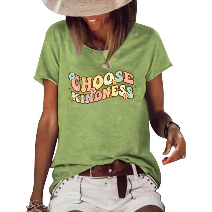 Retro Vintage Choose Kindness Lover Be Kind Women Girls  V2 Women's Short Sleeve Loose T-shirt
