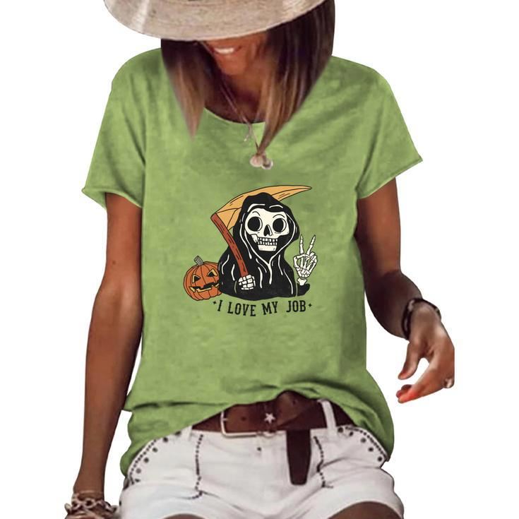 Skeleton Halloween I Love My Job Cute The Death Women's Loose T-shirt