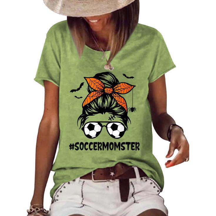 Soccer Momster For Women Halloween Mom Messy Bun Hair Women's Loose T-shirt