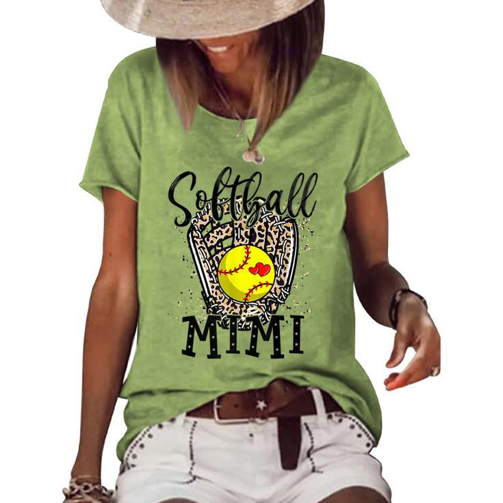 Softball Mimi Leopard Game Day Softball Lover Mothers Day  Women's Short Sleeve Loose T-shirt