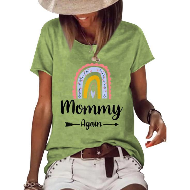 Soon To Be Mommy Again Rainbow Graphic Baby Announcement Family Women's Short Sleeve Loose T-shirt