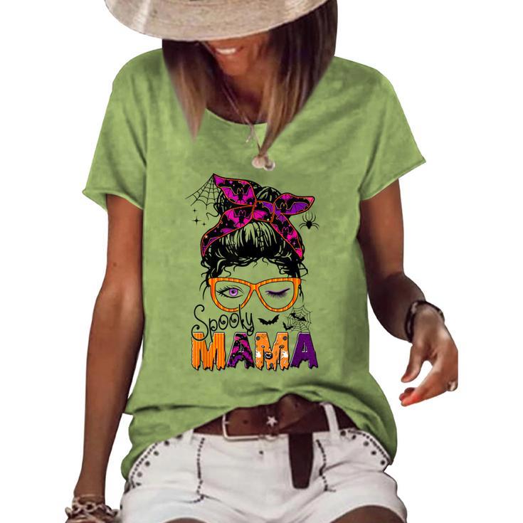 Spooky Mama Messy Bun Mom Life Halloween Costume Women's Loose T-shirt