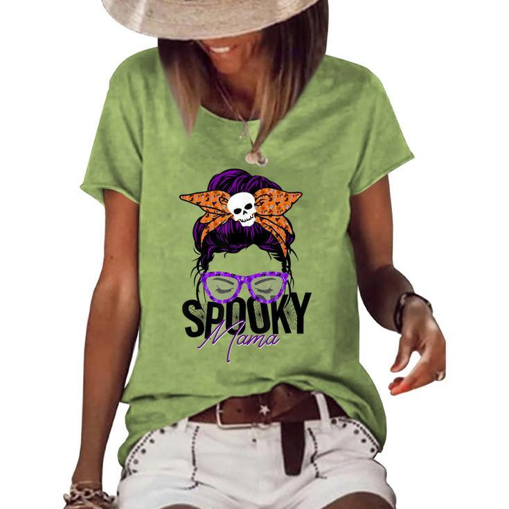 Spooky Messy Bun Mama Happy Halloween Women's Loose T-shirt