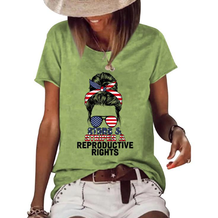 Stars Stripes Reproductive Rights Messy Bun 4Th Of July V4 Women's Loose T-shirt