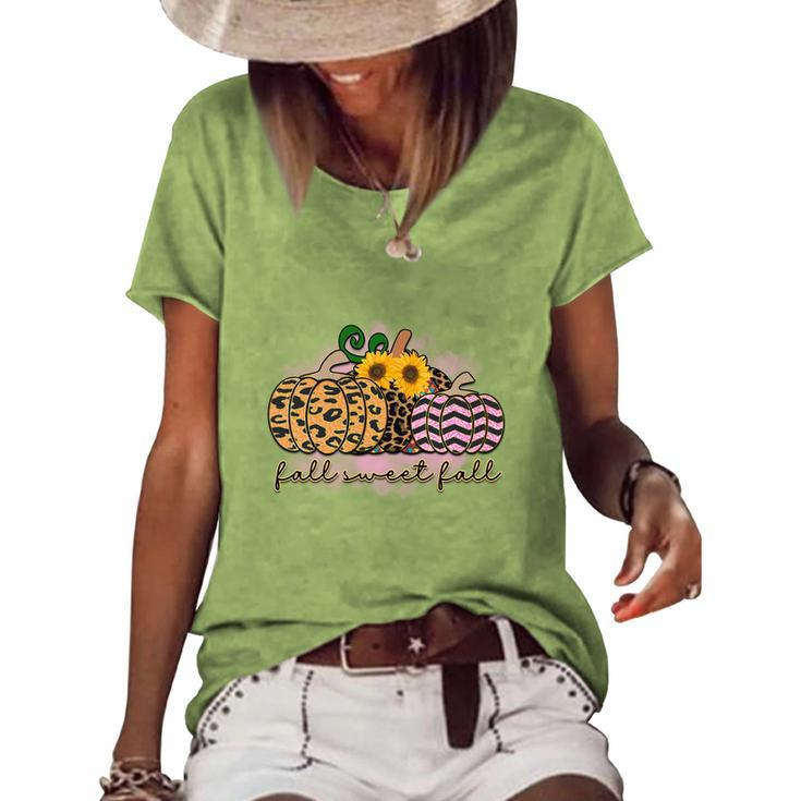 Sunflowers Pumpkins Plaid Fall Sweet Fall Women's Loose T-shirt