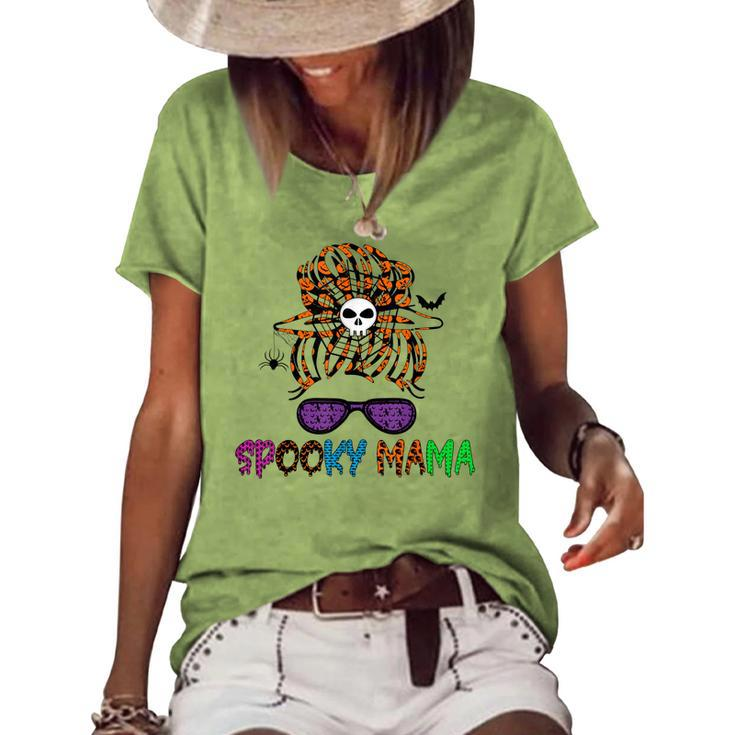 Sunglasses Mama Halloween Messy Bun Skull Witch Mom Spooky Women's Loose T-shirt