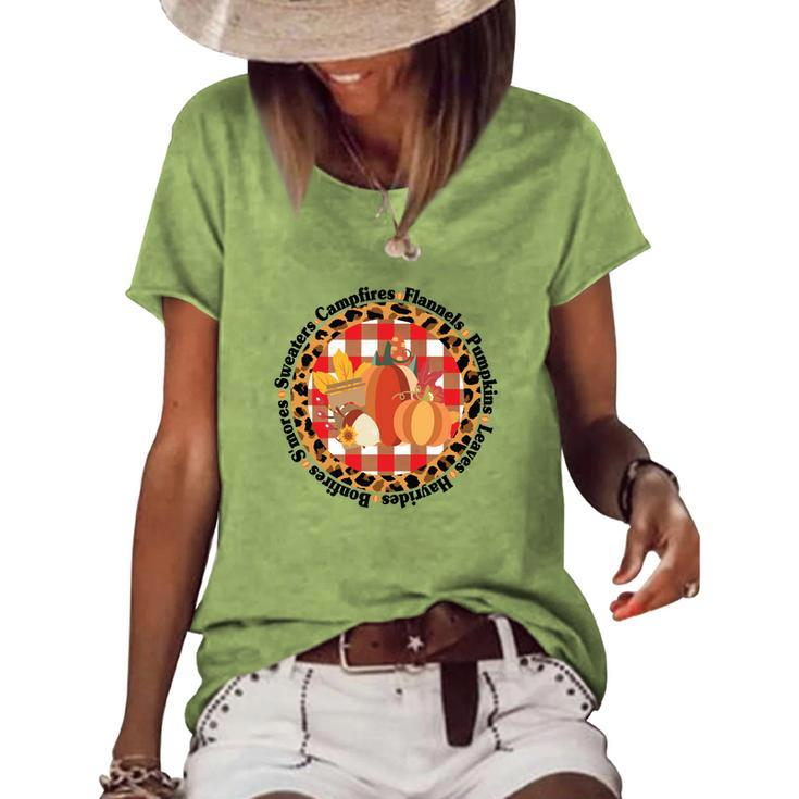 Sweaters Campfires Flannels Pumpkins Leaves Fall Women's Loose T-shirt