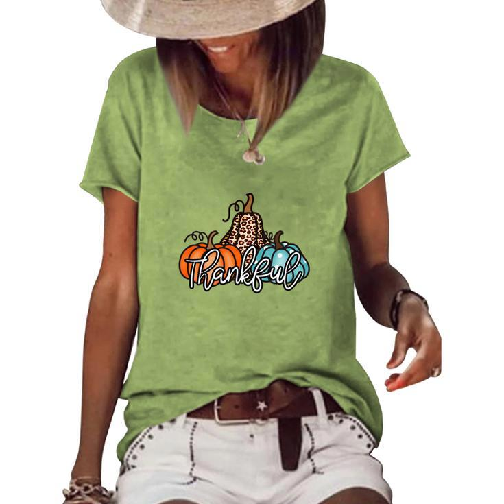 Thankful Colorful Pumpkins Fall Season Women's Loose T-shirt