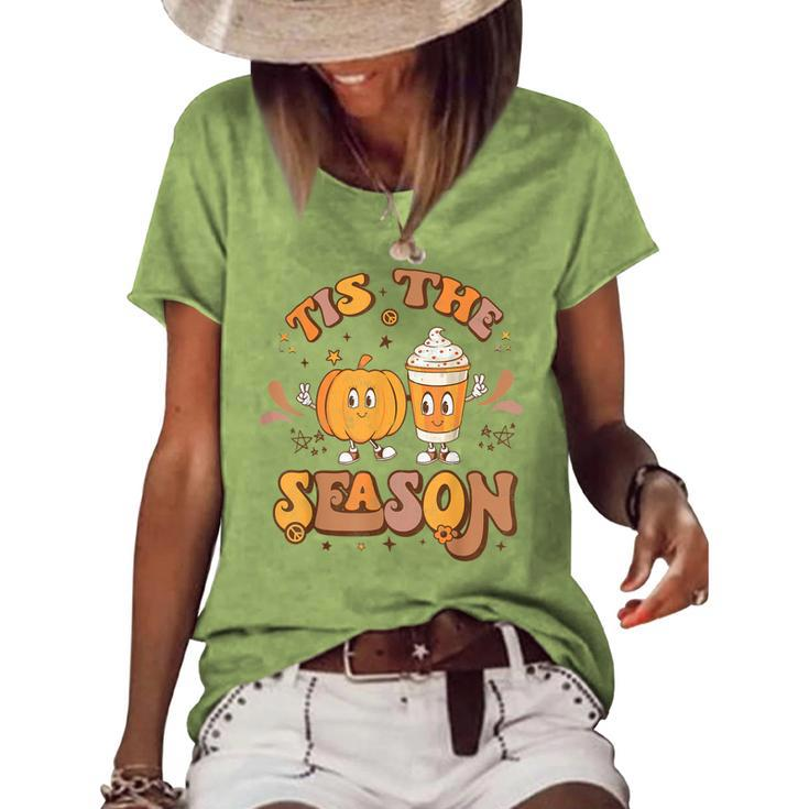 Tis The Season Pumpkin Spice Autumn Fall Thanksgiving Retro  Women's Short Sleeve Loose T-shirt
