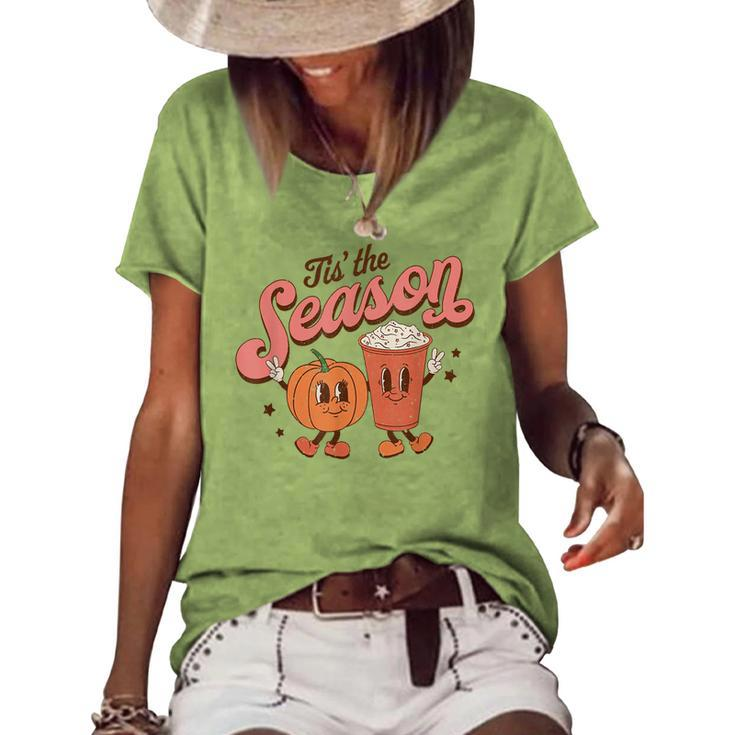 Tis The Season Pumpkin Spice Funny Fall Vibes Autumn Retro  Women's Short Sleeve Loose T-shirt