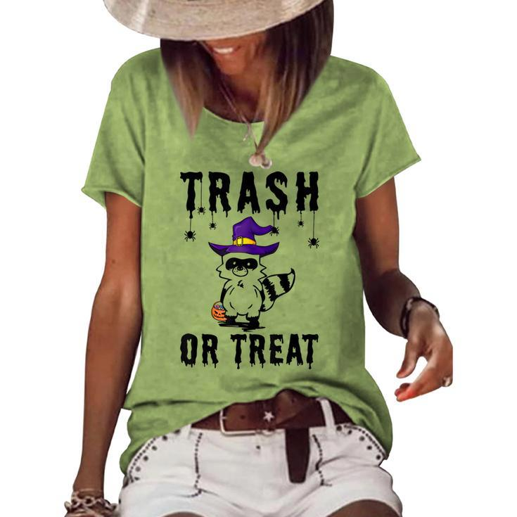 Trash Or Treat Trash Panda Witch Hat Halloween Costume Women's Loose T-shirt