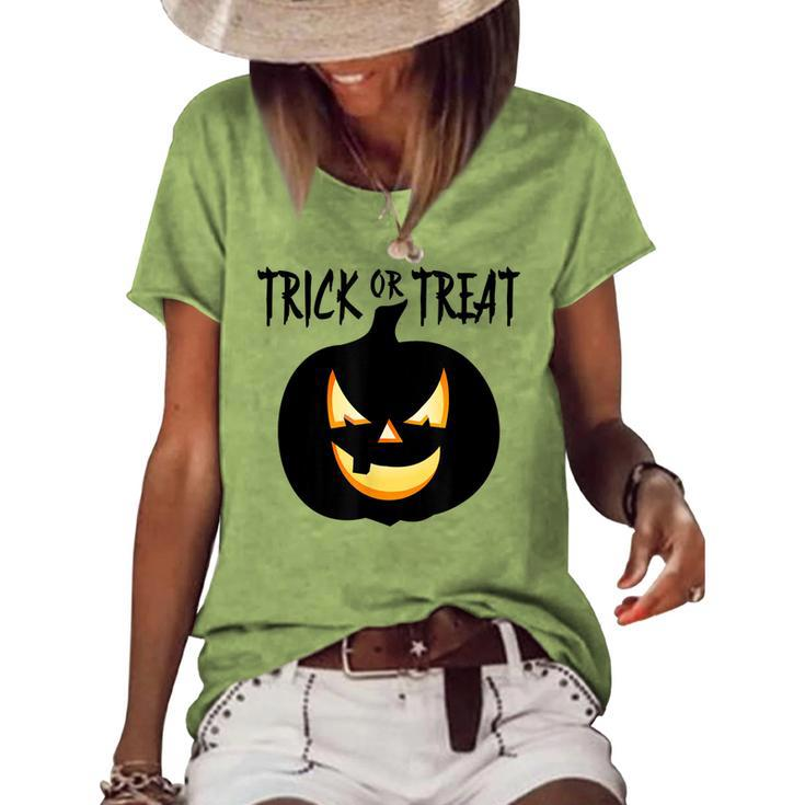 Trick Or Treat Scary Lit Pumpkin Halloween Women's Loose T-shirt