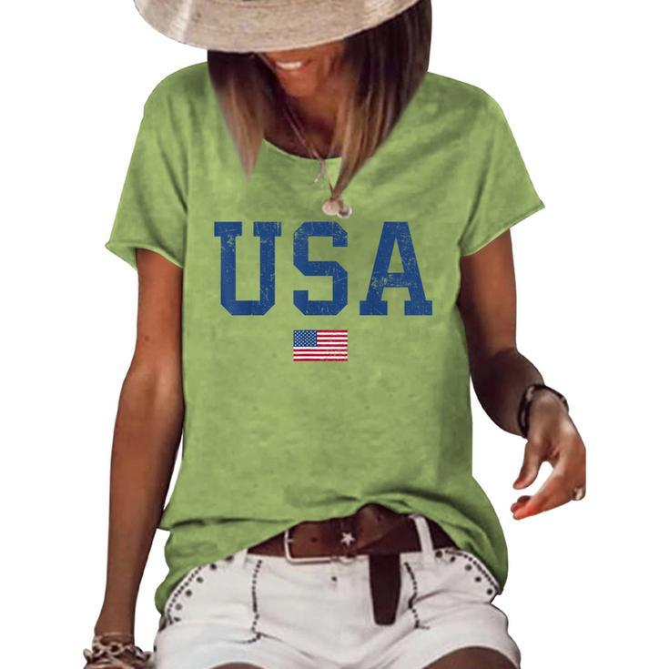 Usa  Women Men Kids Patriotic American Flag Distressed  Women's Short Sleeve Loose T-shirt