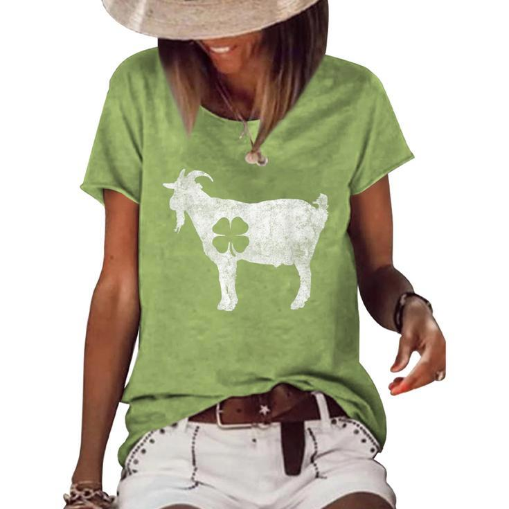 Vintage St Patricks Day Funny Goat Irish Llama Shamrock Gift  Women's Short Sleeve Loose T-shirt