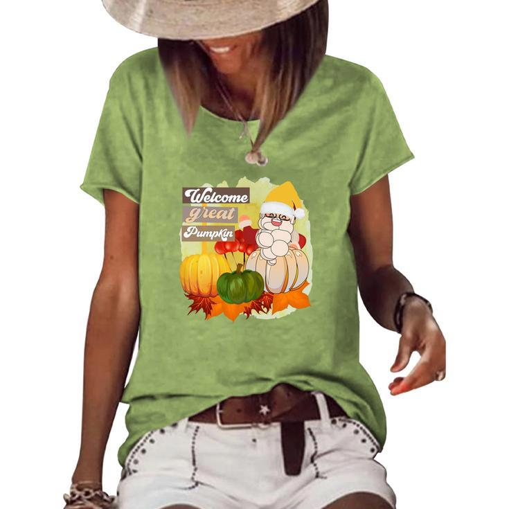 Welcome Great Pumpkin Fall Season Santas Women's Loose T-shirt