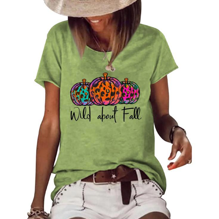 Wild About Fall Pumpkin Leopard Tie Dye Hello Autumn Season V2 Women's Loose T-shirt
