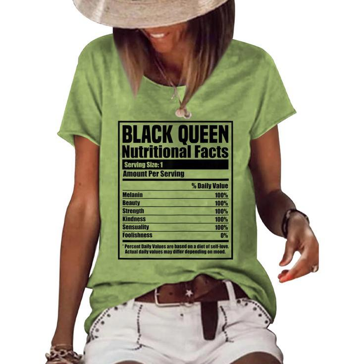 Womens Black History Month Nutrition Facts Black Queen  Women's Short Sleeve Loose T-shirt