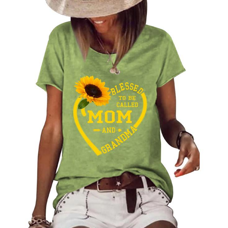 Womens Blessed To Be Called Mom And Grandma Mothers Day Sunflower   Women's Short Sleeve Loose T-shirt