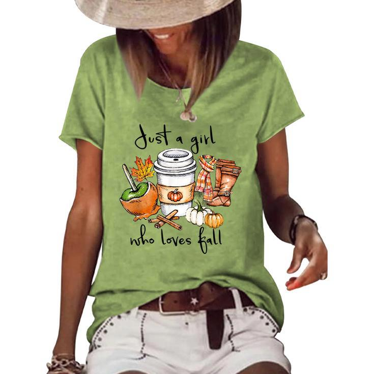Womens Just A Girl Who Loves Fall Pumpin Spice Latte Autumn  Women's Short Sleeve Loose T-shirt