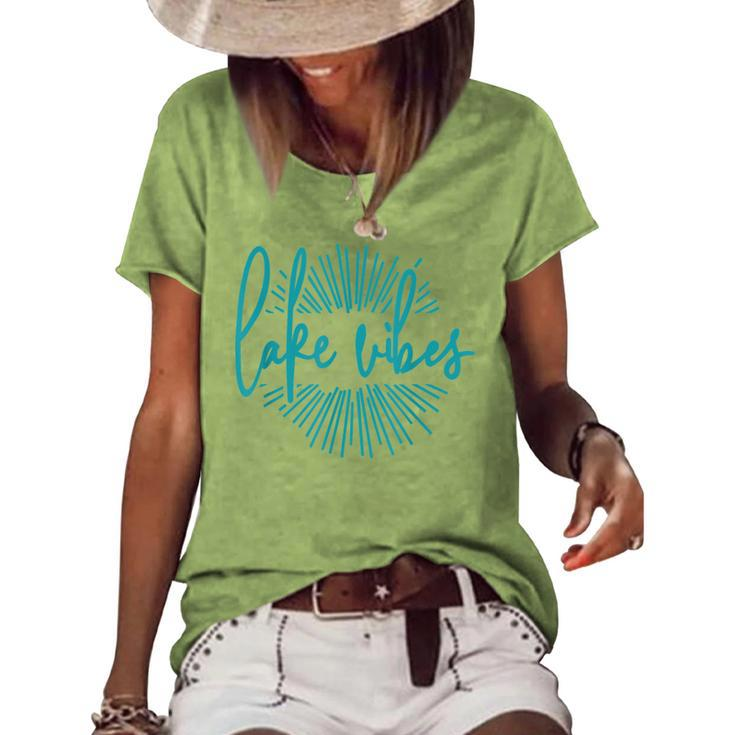 Womens Lake Vibes Summer Vibes Vacation Funny  Women's Short Sleeve Loose T-shirt