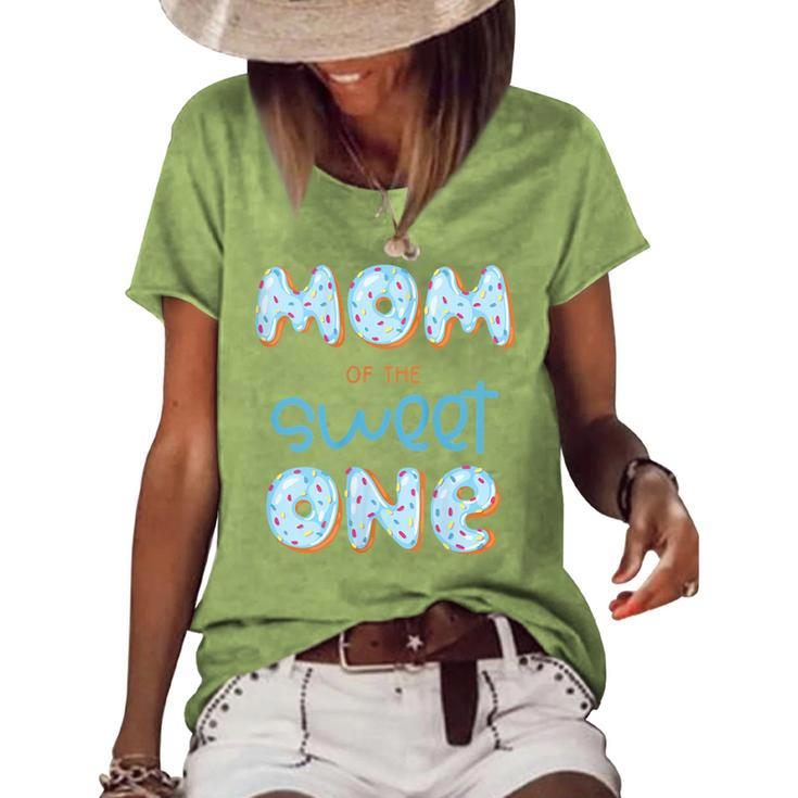 Womens Mom Of The Sweet One Donut Boy 1St Birthday Party Mommy Mama  Women's Short Sleeve Loose T-shirt