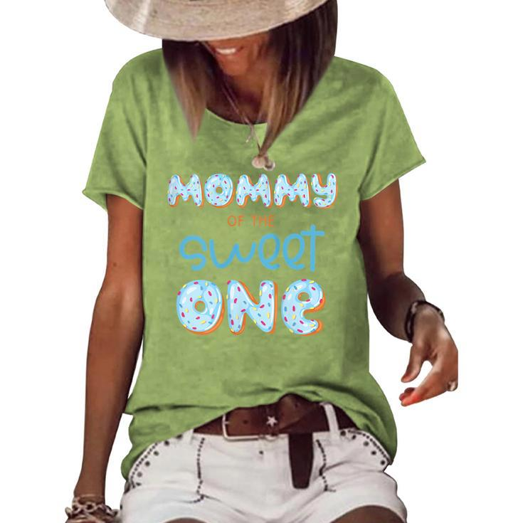 Womens Mommy Of The Sweet One Donut Boy 1St Birthday Party Mama Mom  Women's Short Sleeve Loose T-shirt