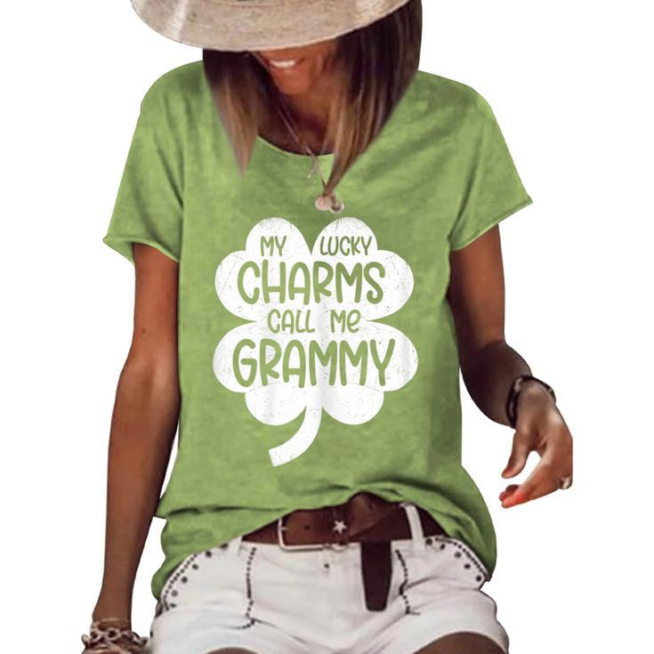 Womens My Lucky Charms Call Me Grammy St Patricks Day Lucky Grandma  Women's Short Sleeve Loose T-shirt