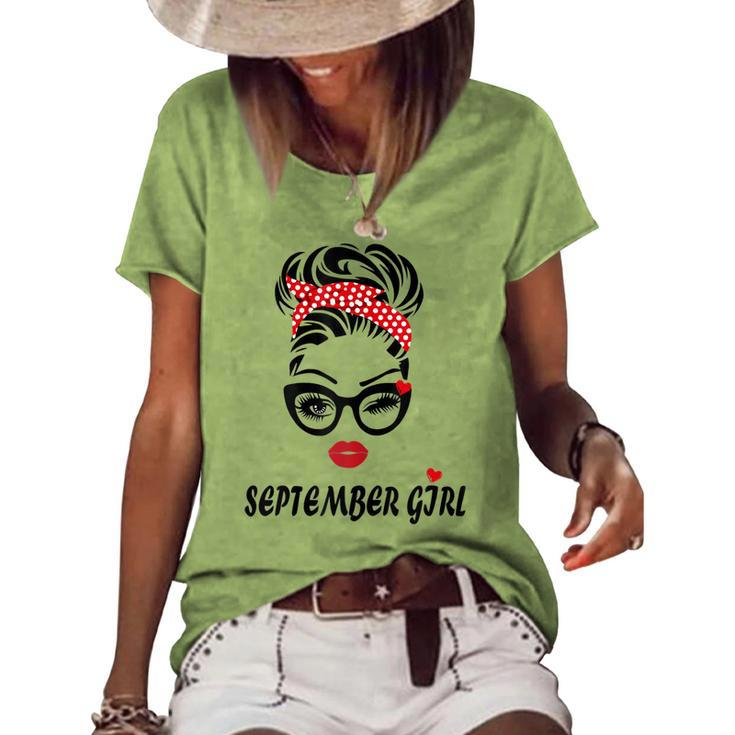 Womens September Girl Wink Eye Woman Face Was Born In September  V2 Women's Short Sleeve Loose T-shirt