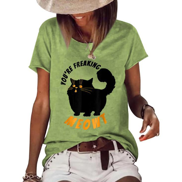 Youre Freaking Meowt Black Halloween Cat Women's Loose T-shirt