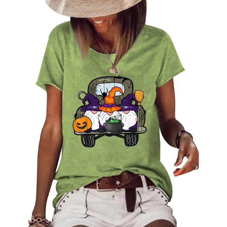 Zem6 Truck Gnomes Witch Pumpkin Happy Halloween Party Women's Loose T-shirt